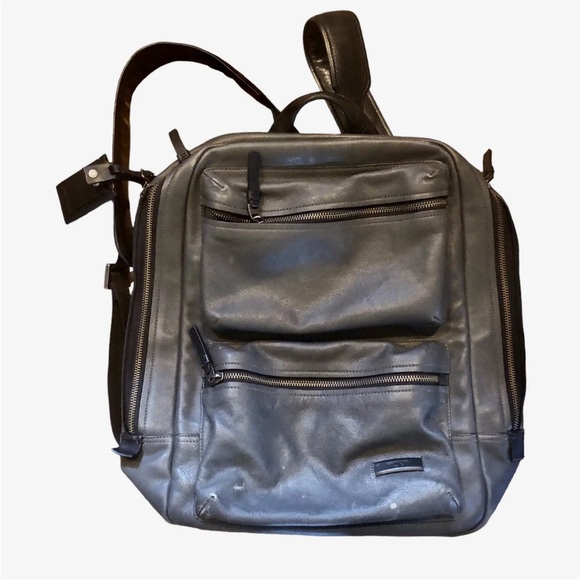 Tumi Other - TUMI Leather Laptop Backpack Dark Gray Medium Unisex Zippered Front
